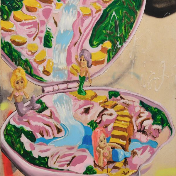 Lena Mai Merle, Crystal Meth, 2020, Öl, Windowcolour, Sprühlack auf Leinwand, 60x50cm